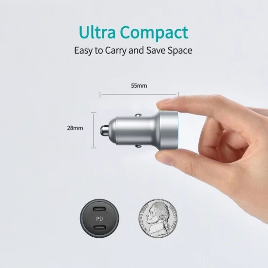 Choetech 40W 2-Port Pd20W All Metal Fast Car Charger For Iphone 12/12 Pro Max/12 Mini